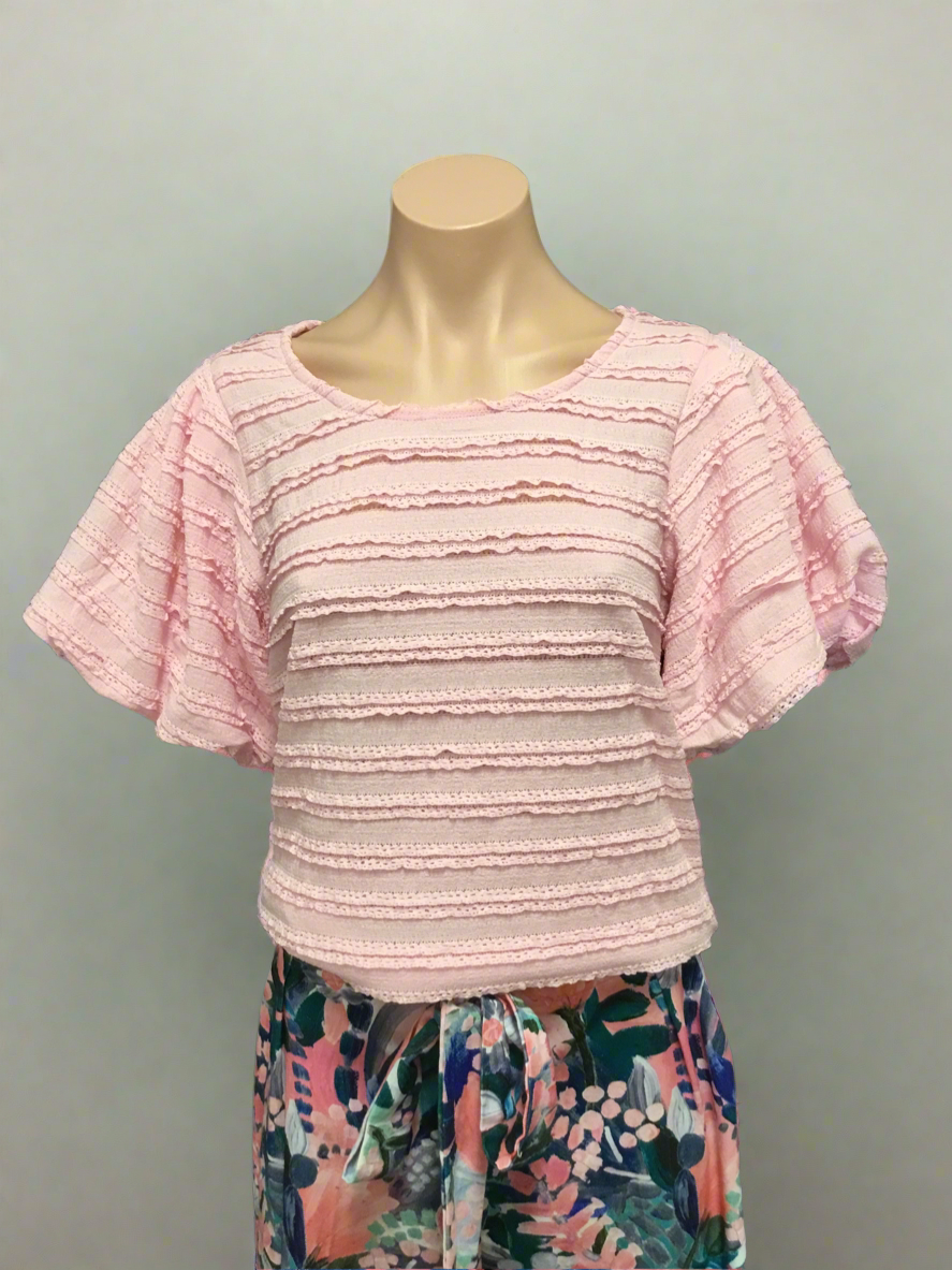 Pink Ruffle Textured Top