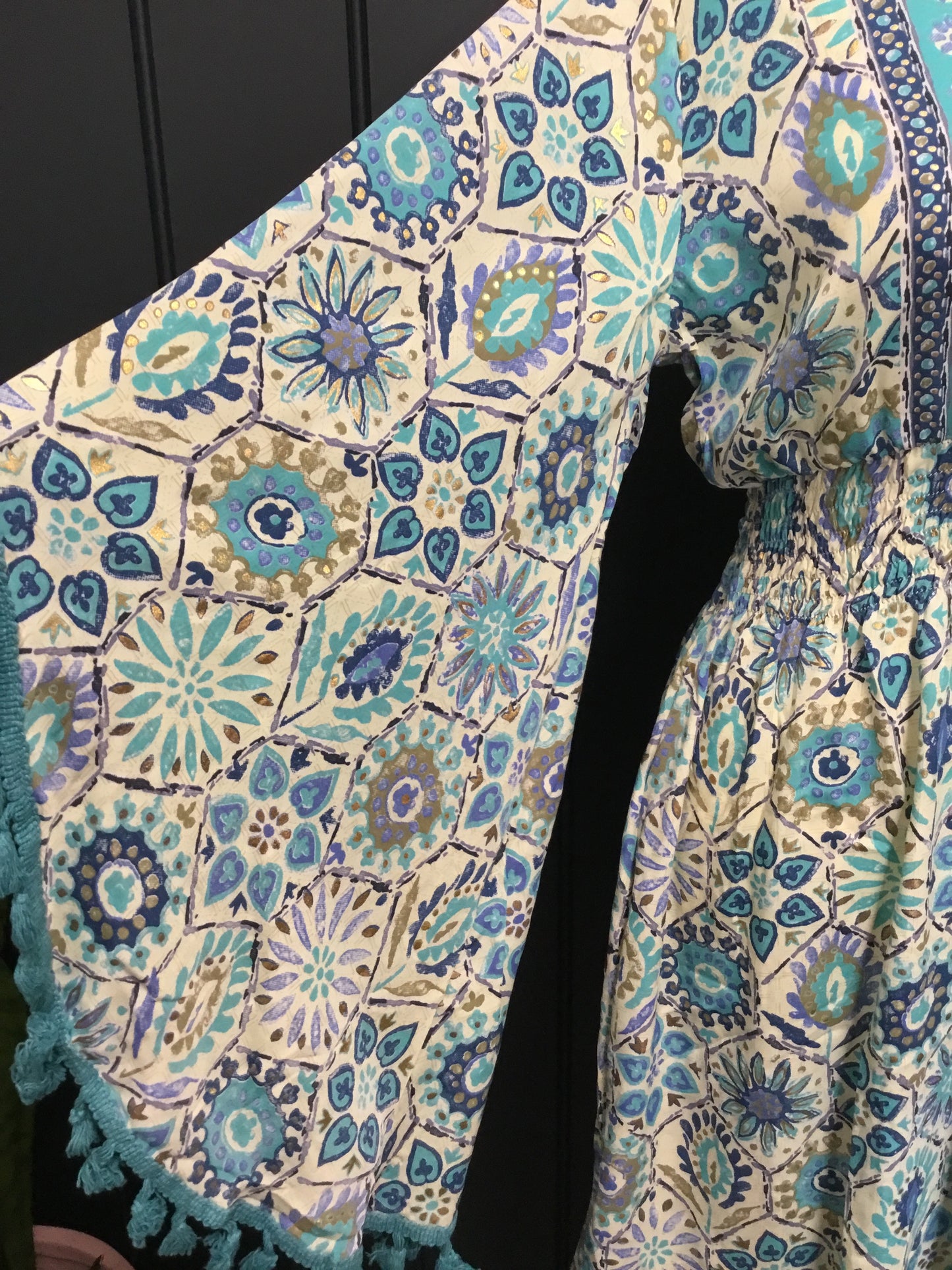 Blue Mosaic Bat Wing Short Dress