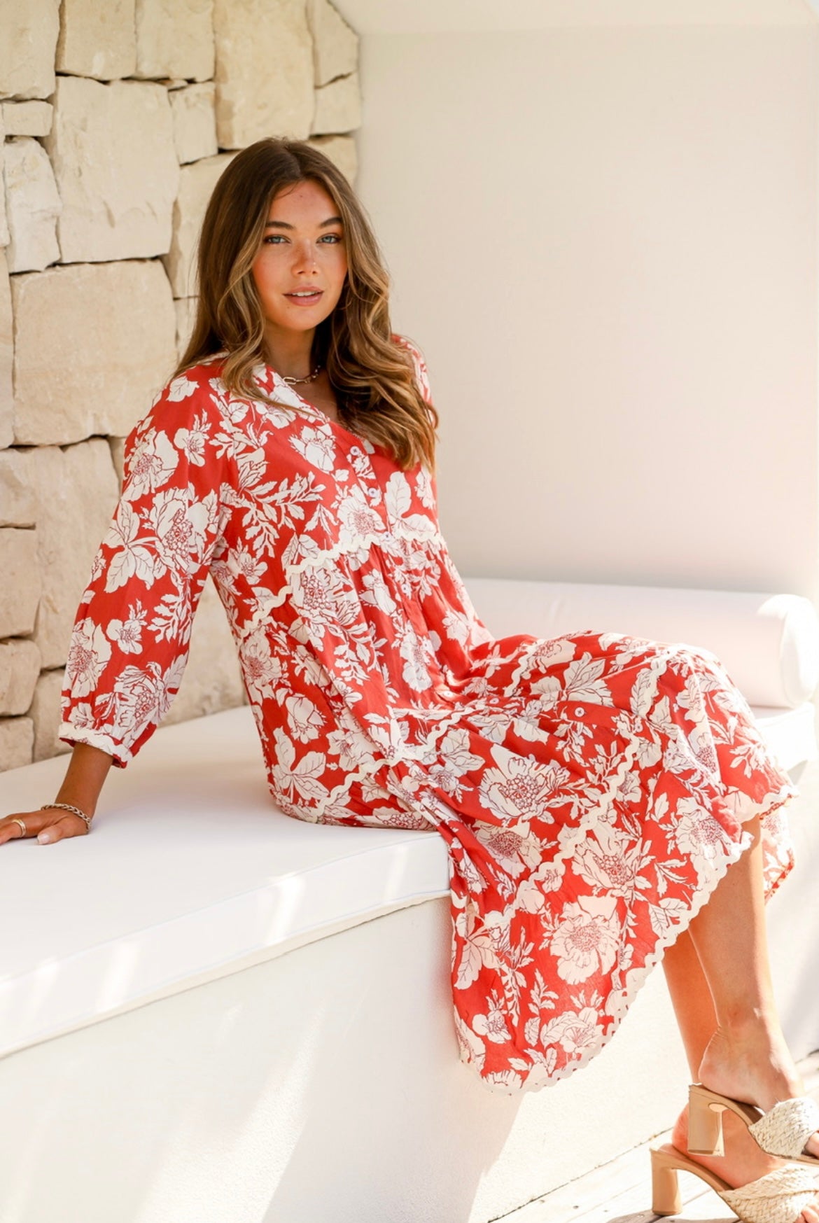 Red Hibiscus Tiered Dress