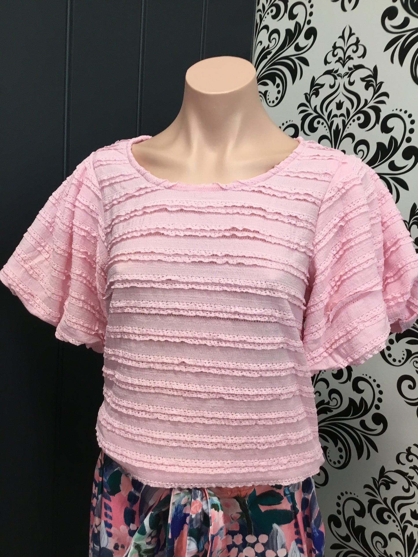 Pink Ruffle Textured Top