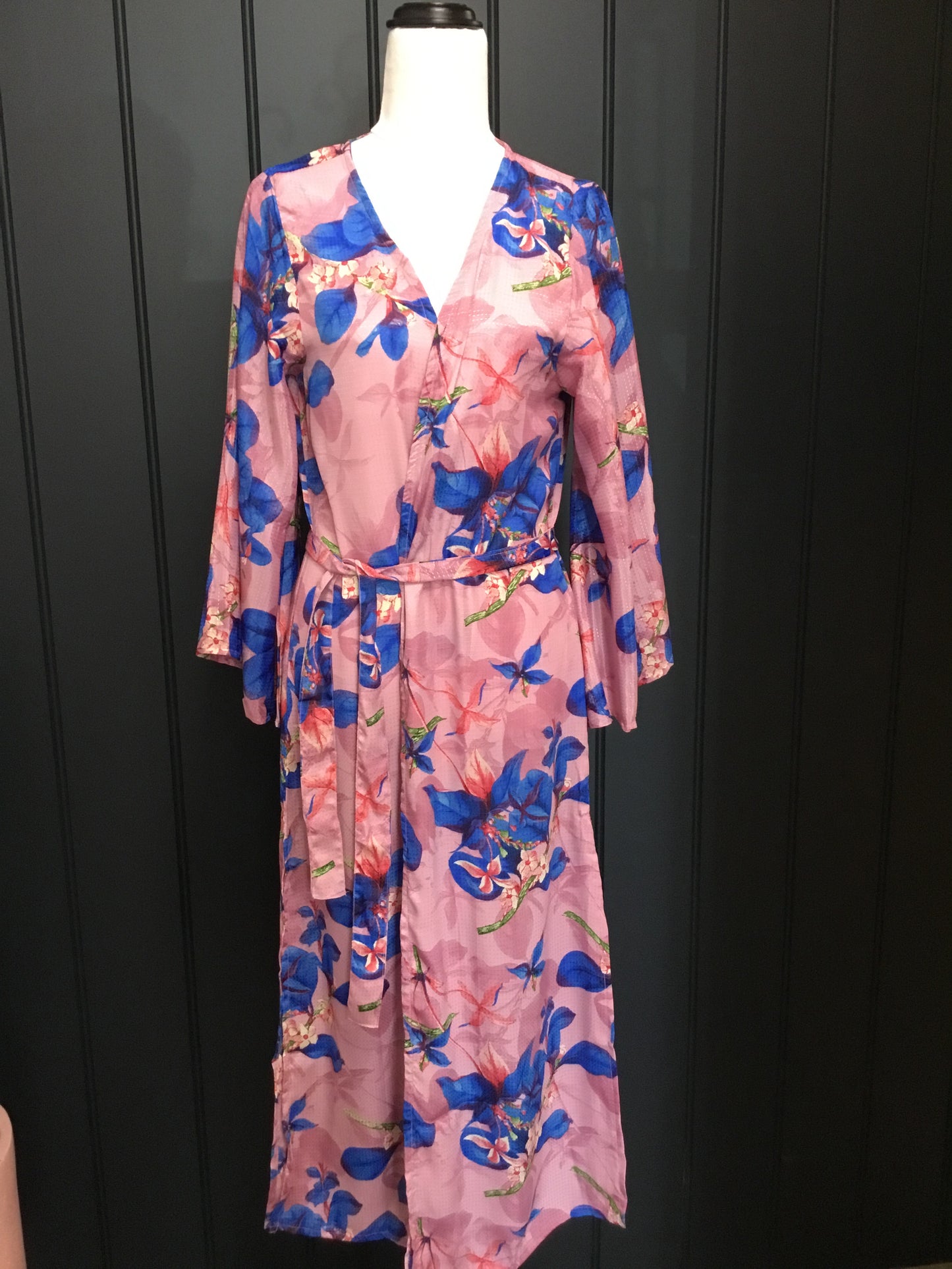 Kimono Wrap Bold Floral Mauve/Blue