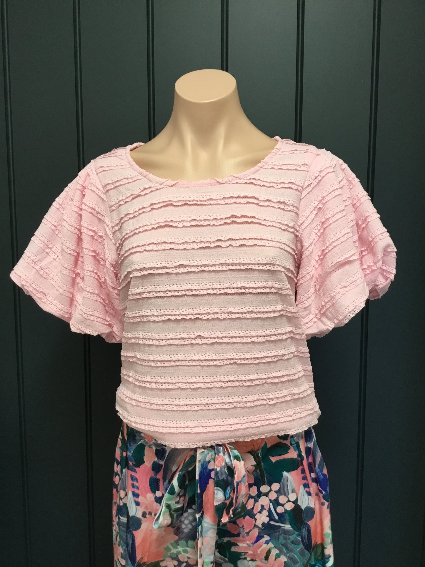 Pink Ruffle Textured Top