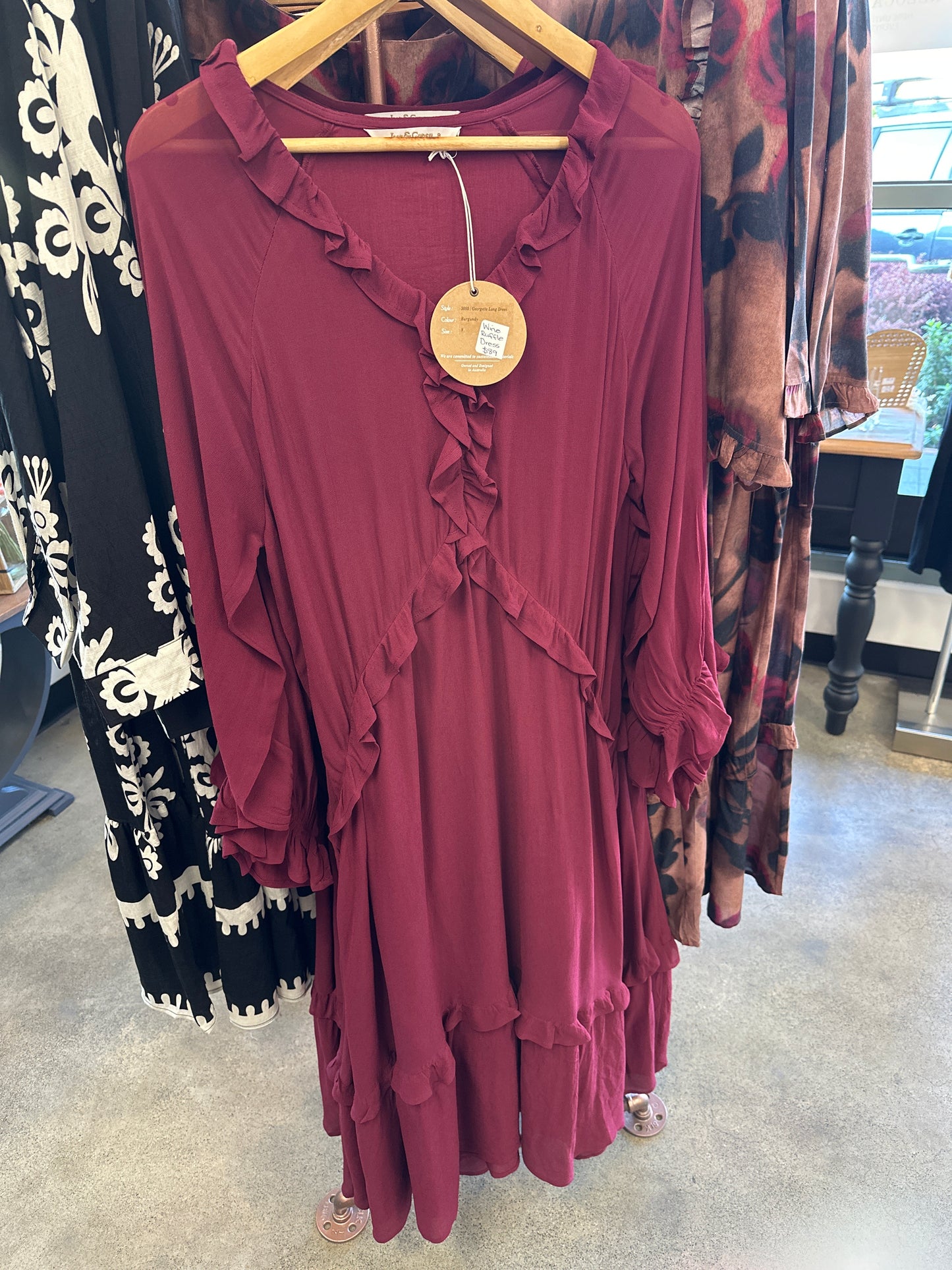 Wine Romance Ruffle Dress