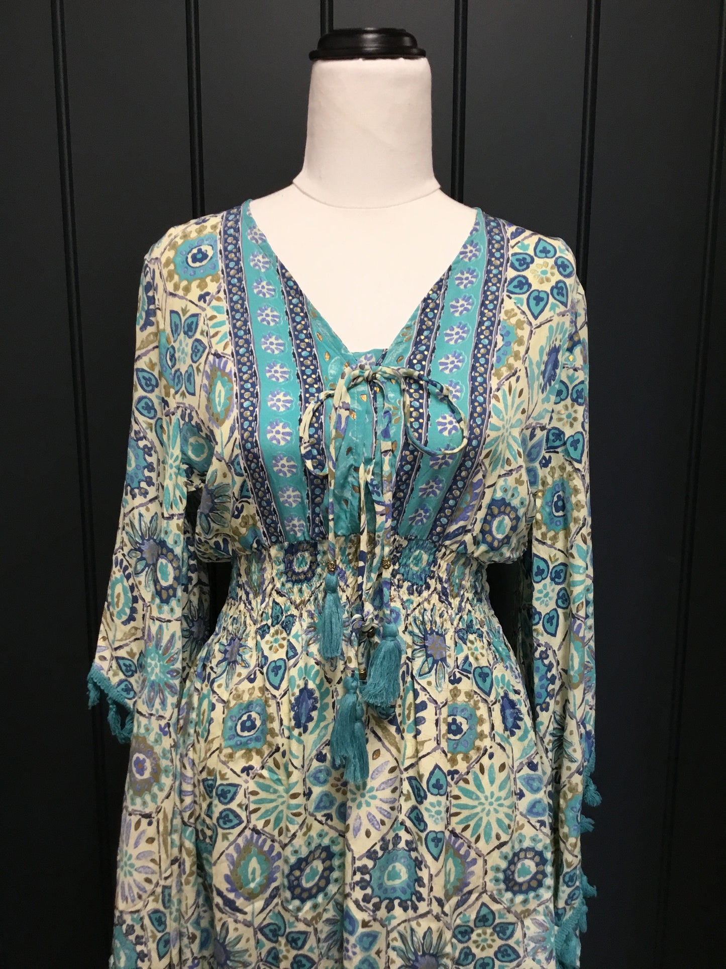 Blue Mosaic Bat Wing Short Dress