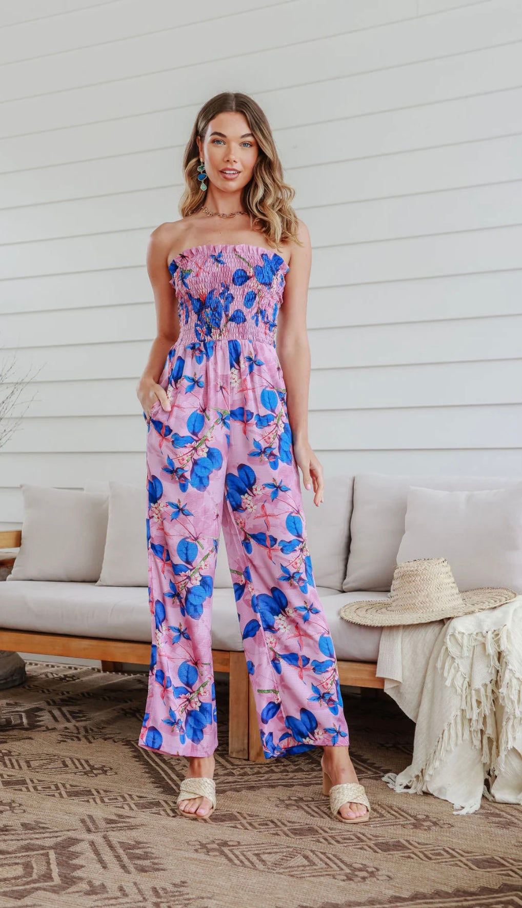 Strapless Jumpsuit Bold Floral