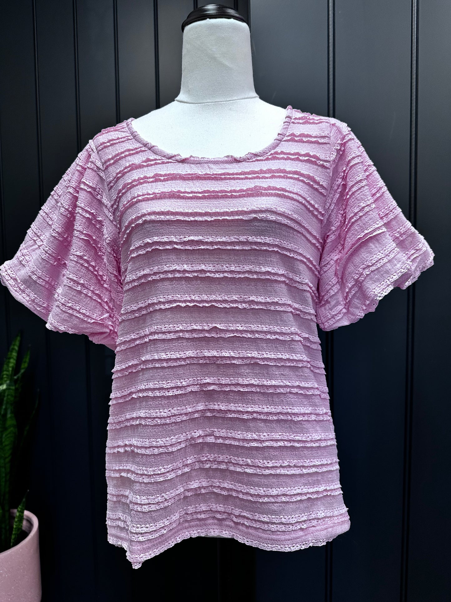 Pink Ruffle Textured Top