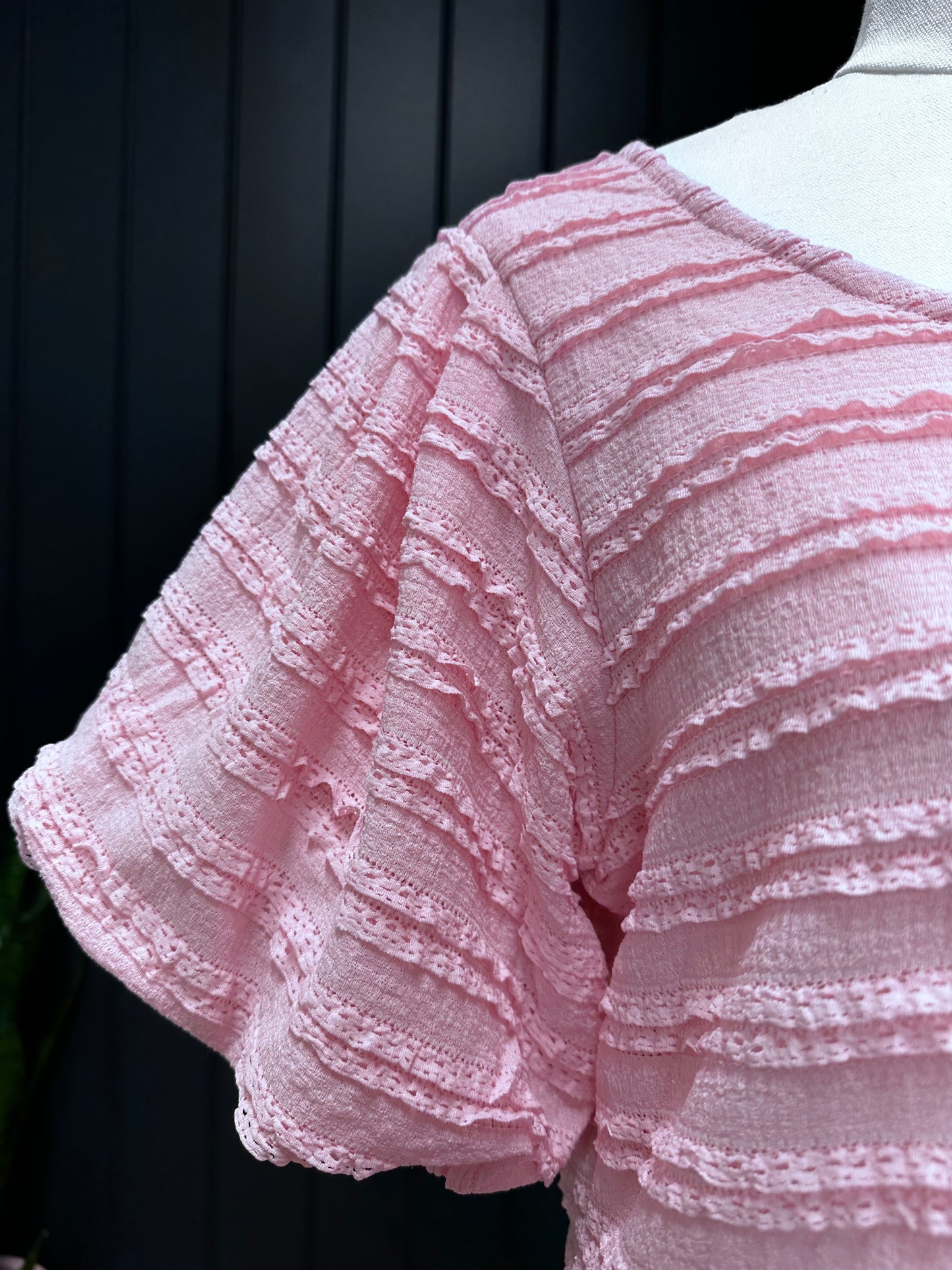 Pink Ruffle Textured Top