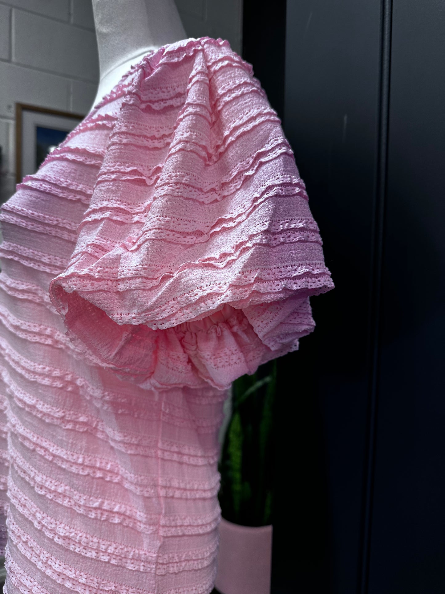 Pink Ruffle Textured Top