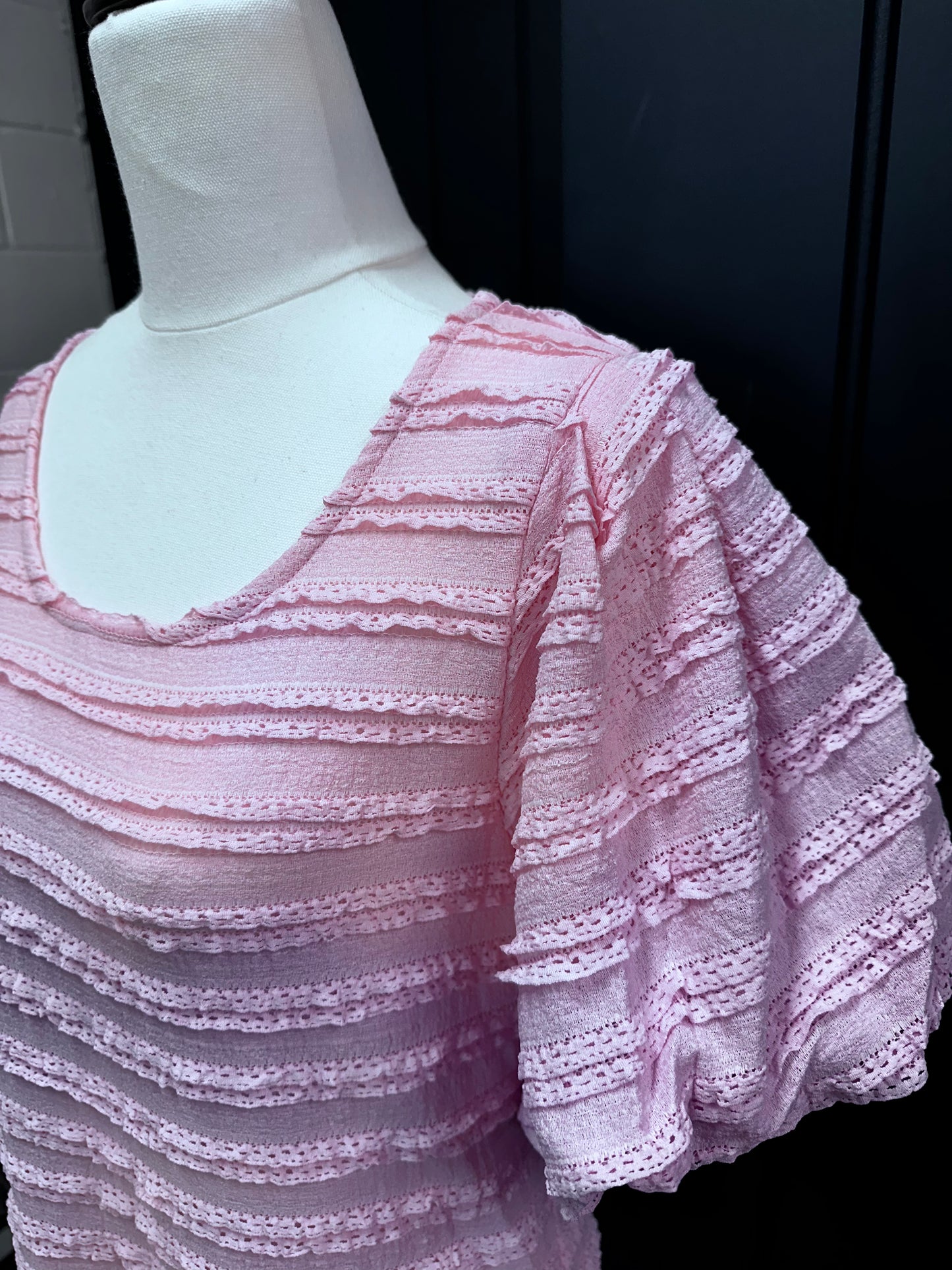 Pink Ruffle Textured Top
