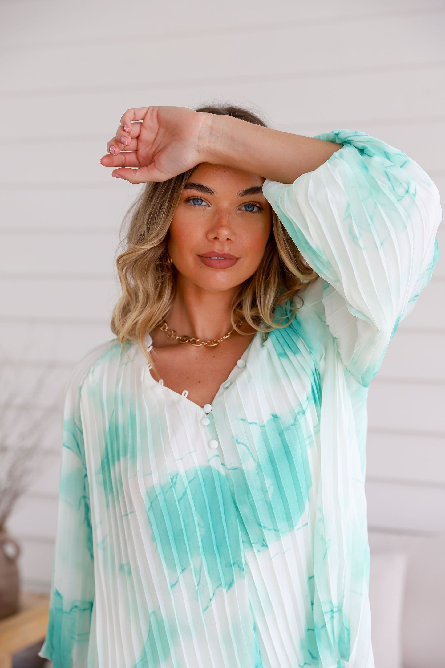 Pleated Blossom Top Green