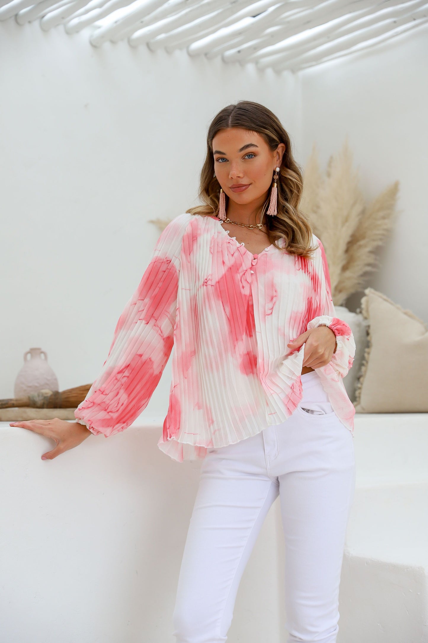 Pleated Blossom Top Pink