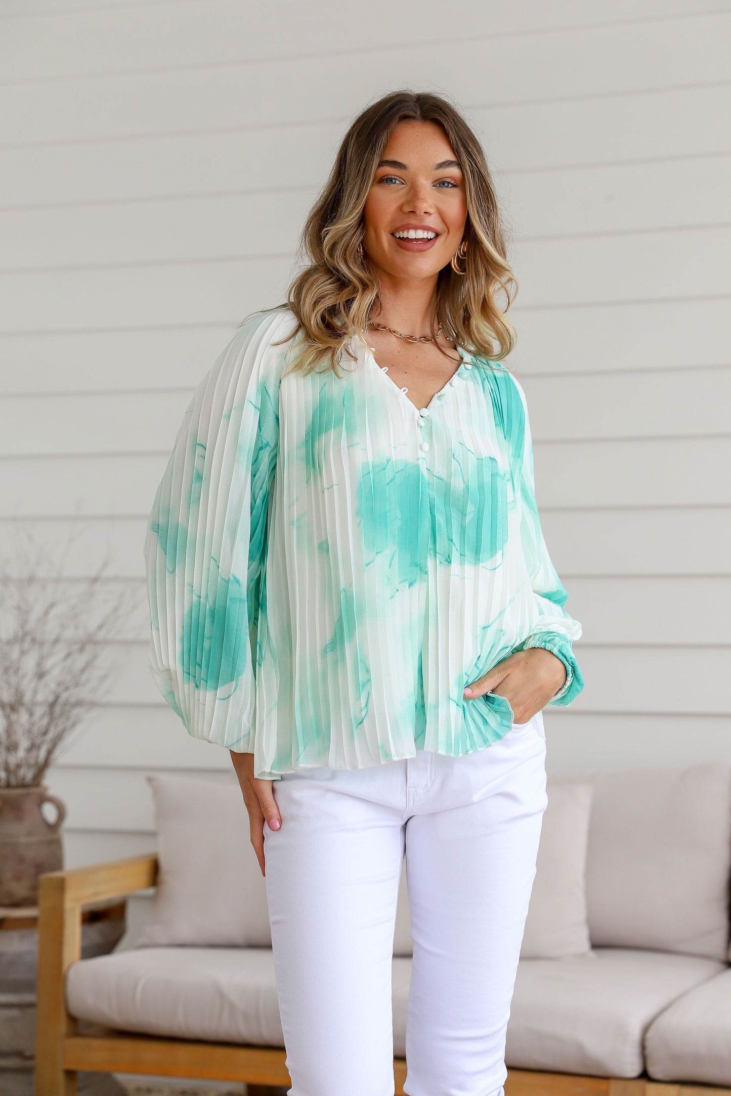 Pleated Blossom Top Green
