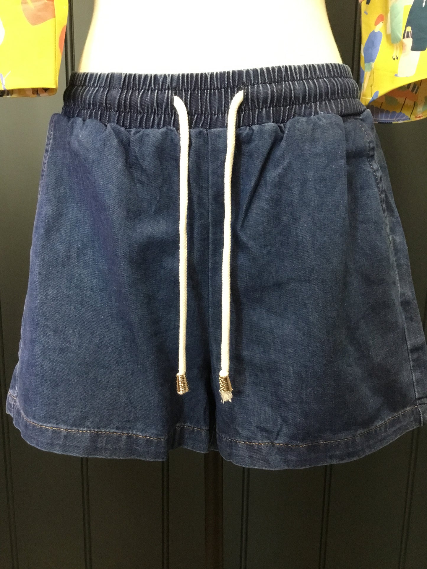 Elastic Drawstring Denim Shorts