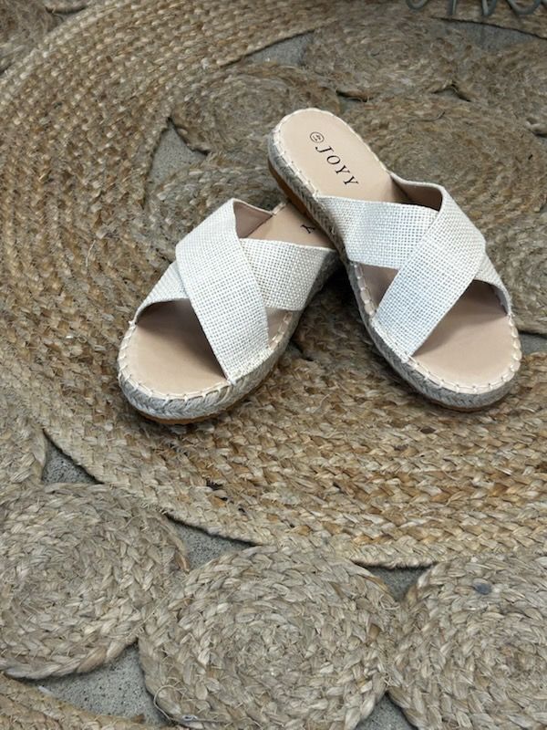 Linen Cross Strap Slides