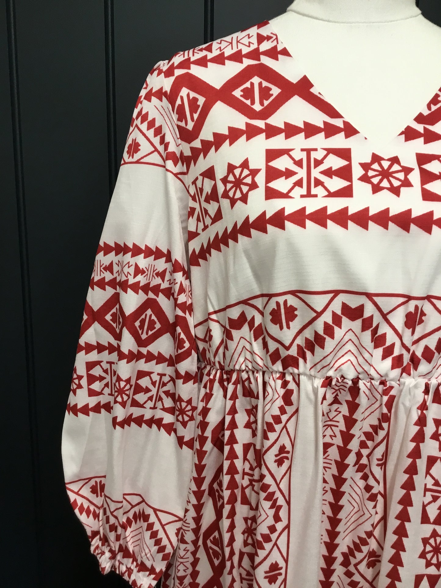 Red Audrey Border Print Dress