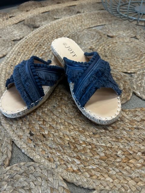 Navy Bobble Tassle Slides