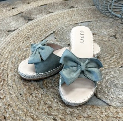 Green Bow Espadrille Slides