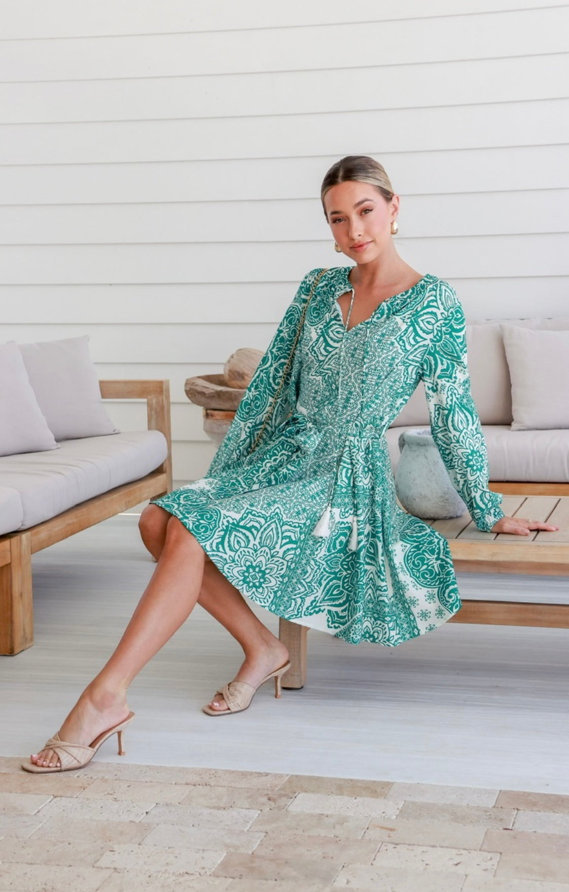 Paisley Tassel Green Dress