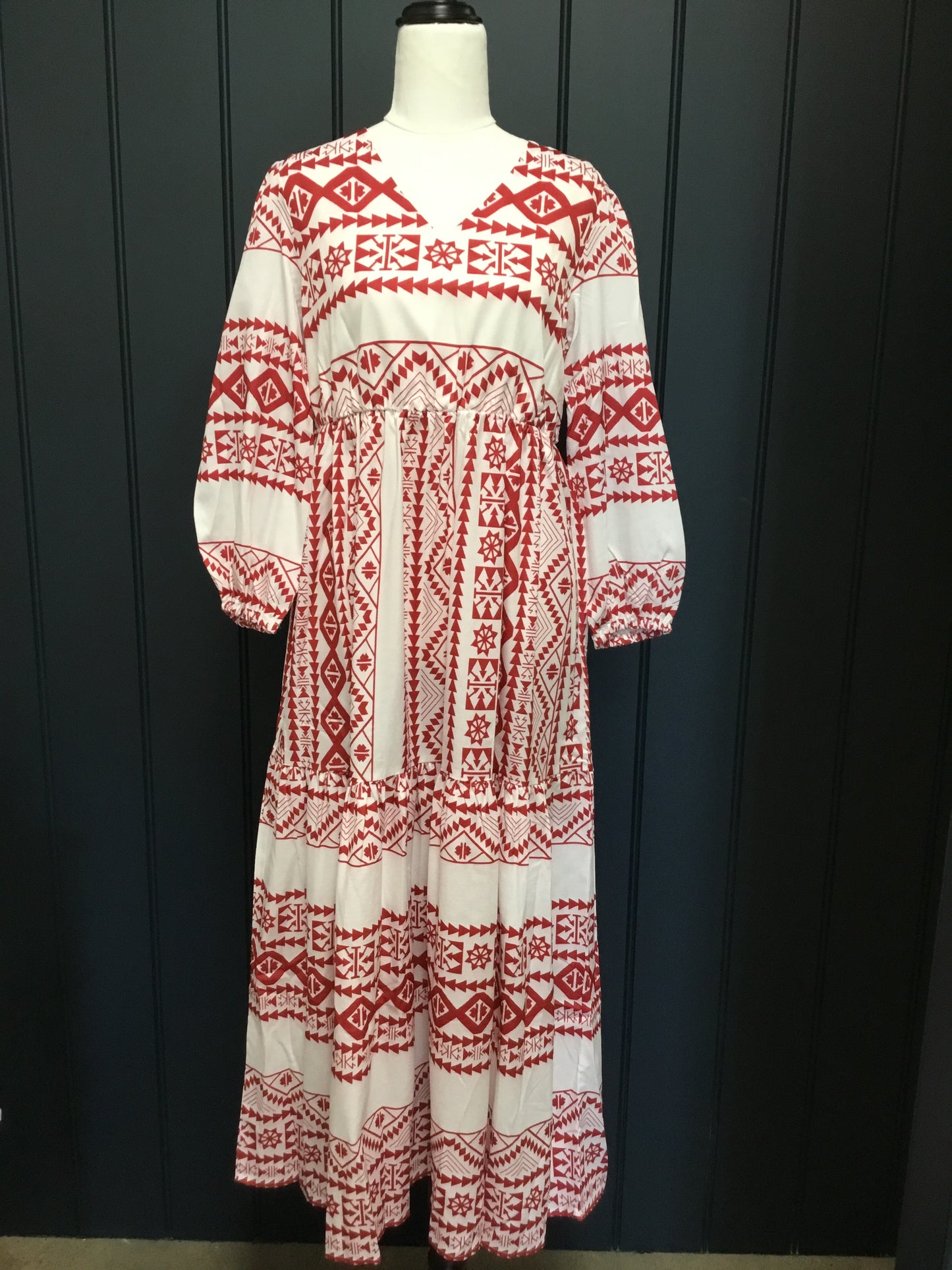 Red Audrey Border Print Dress