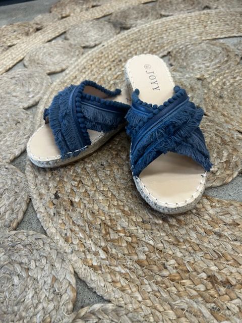 Navy Bobble Tassle Slides