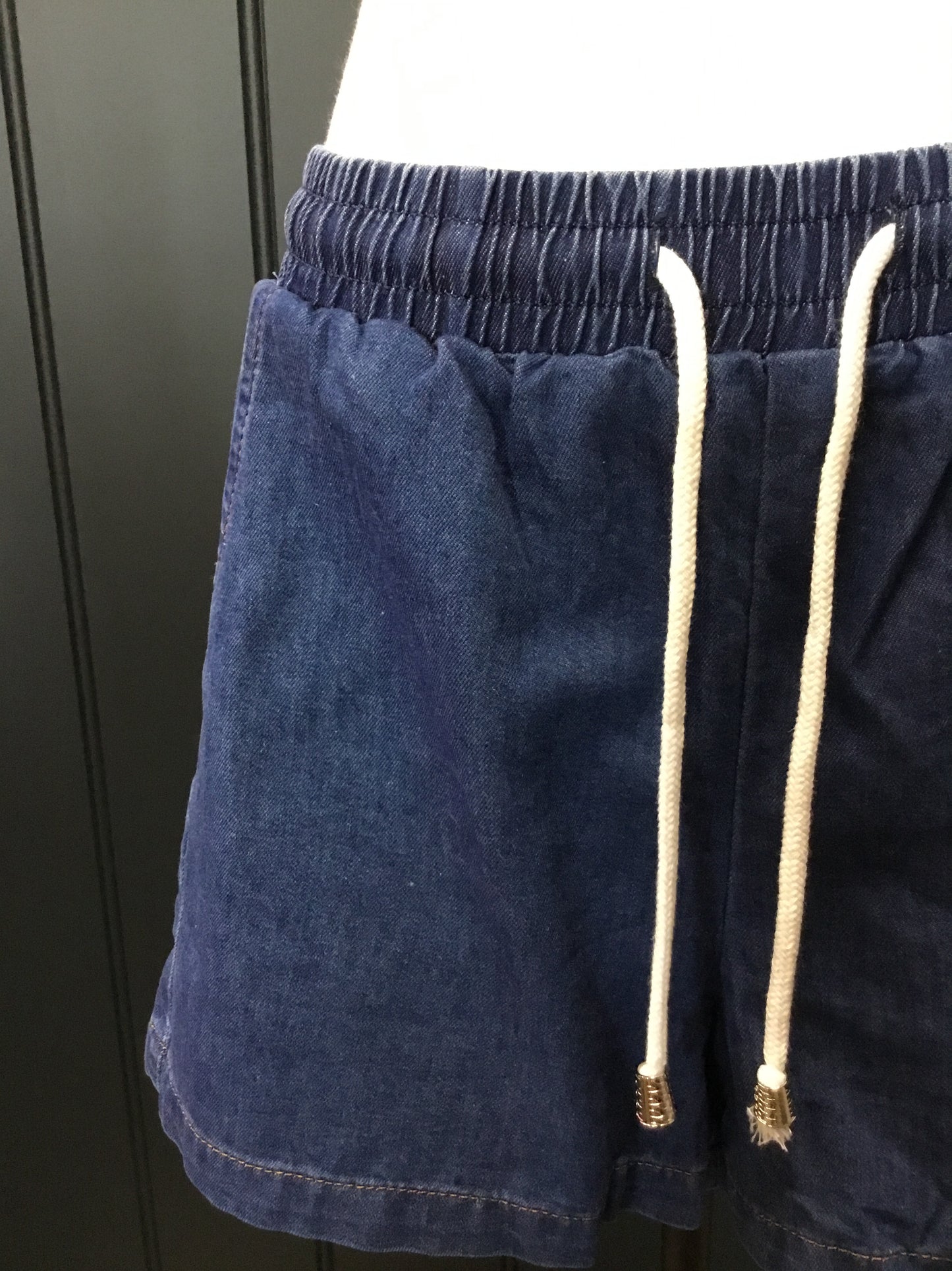 Elastic Drawstring Denim Shorts
