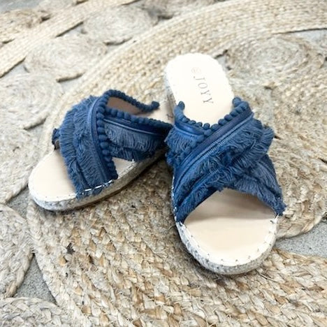Navy Bobble Tassle Slides