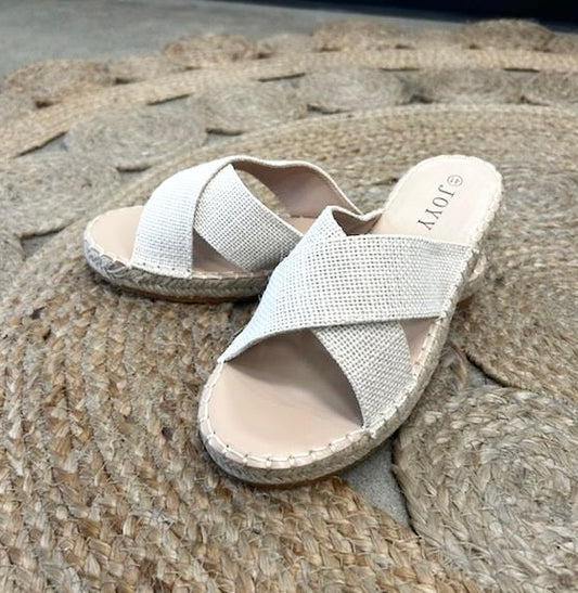Linen Cross Strap Slides