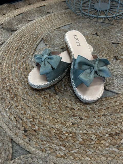 Green Bow Espadrille Slides