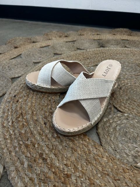 Linen Cross Strap Slides