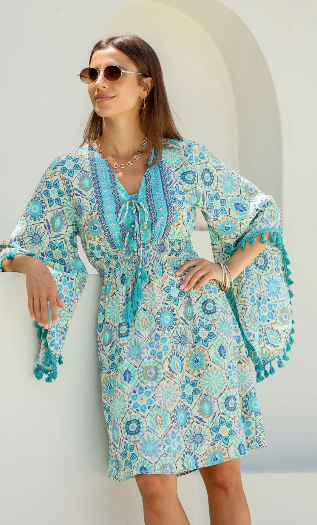Moroccan Tassle Blue/Gold Dress