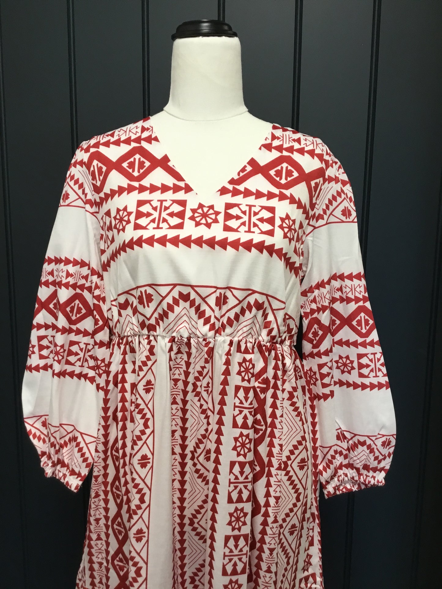 Red Audrey Border Print Dress