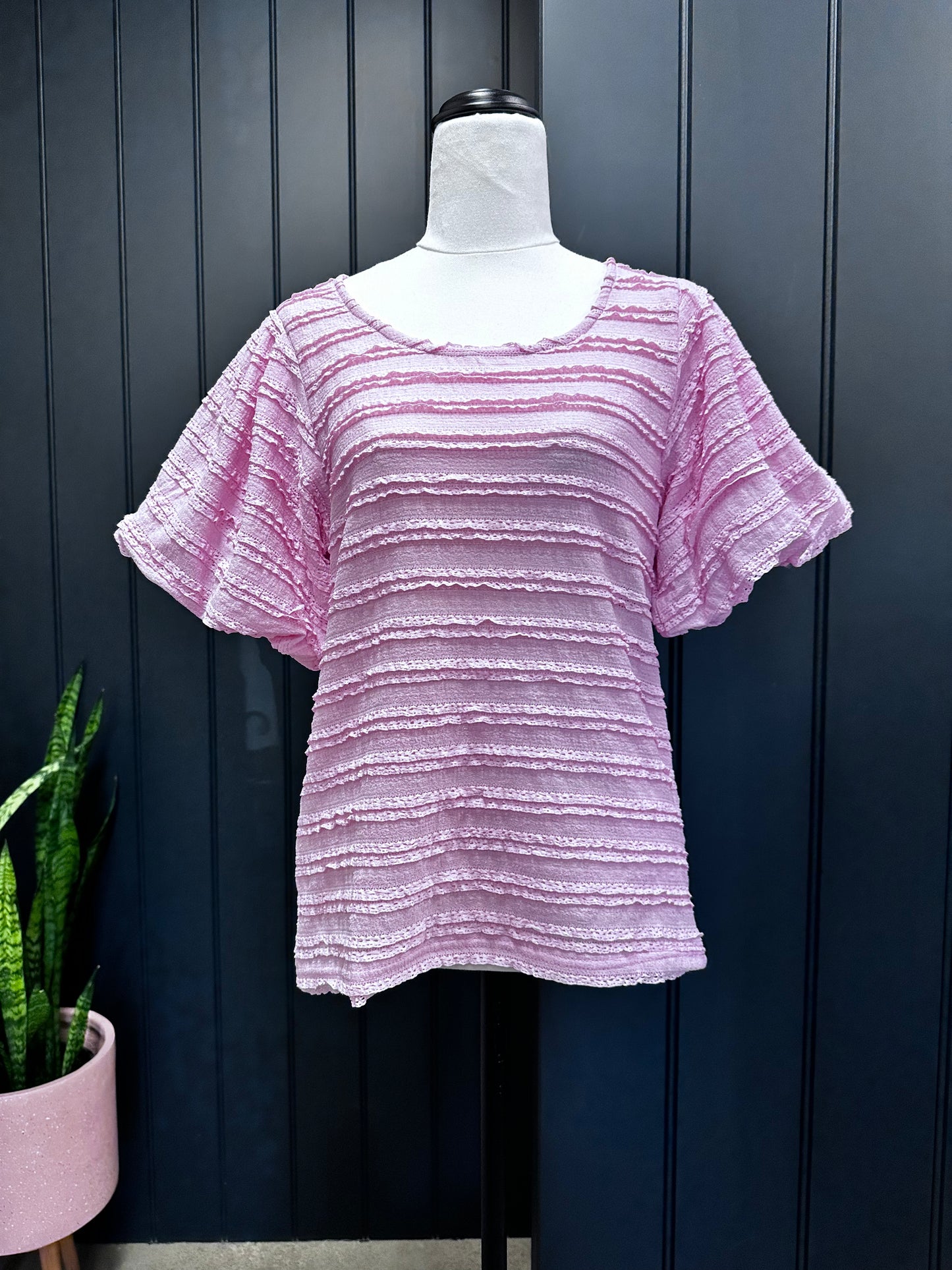 Pink Ruffle Textured Top