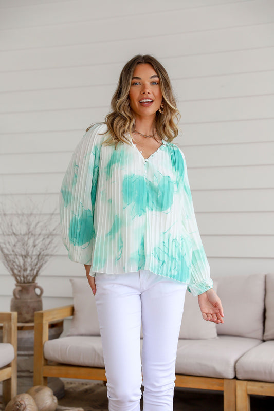 Pleated Blossom Top Green