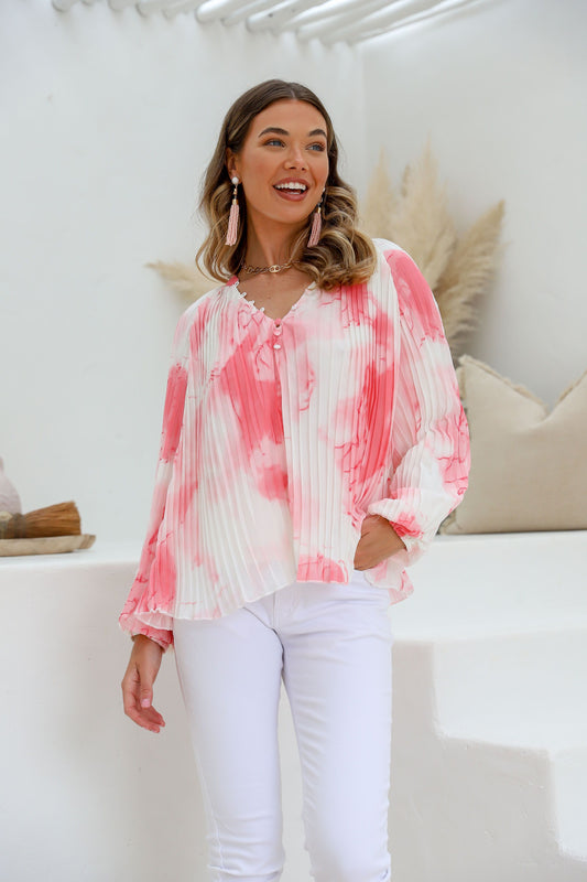 Pleated Blossom Top Pink