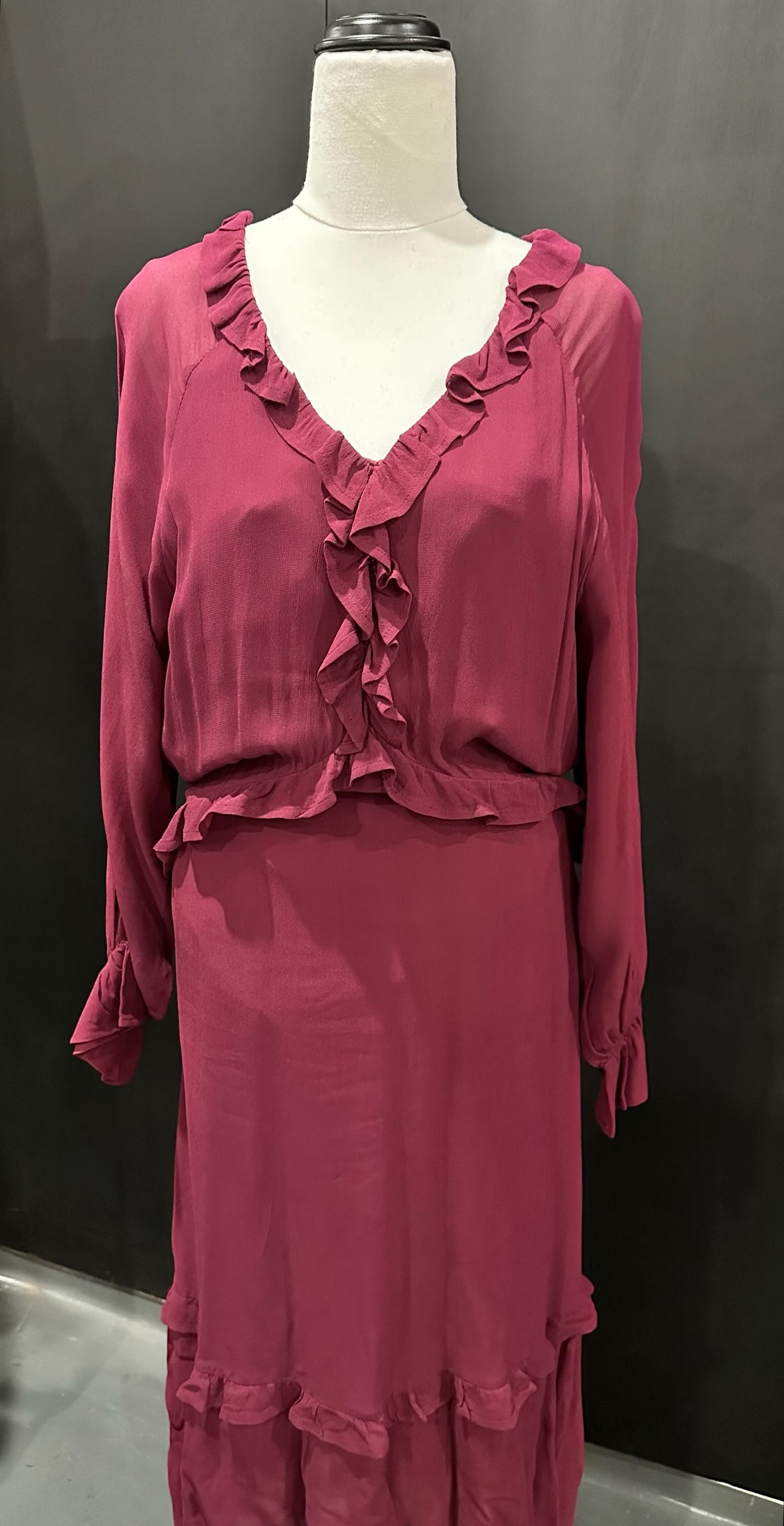 Wine Romance Ruffle Dress