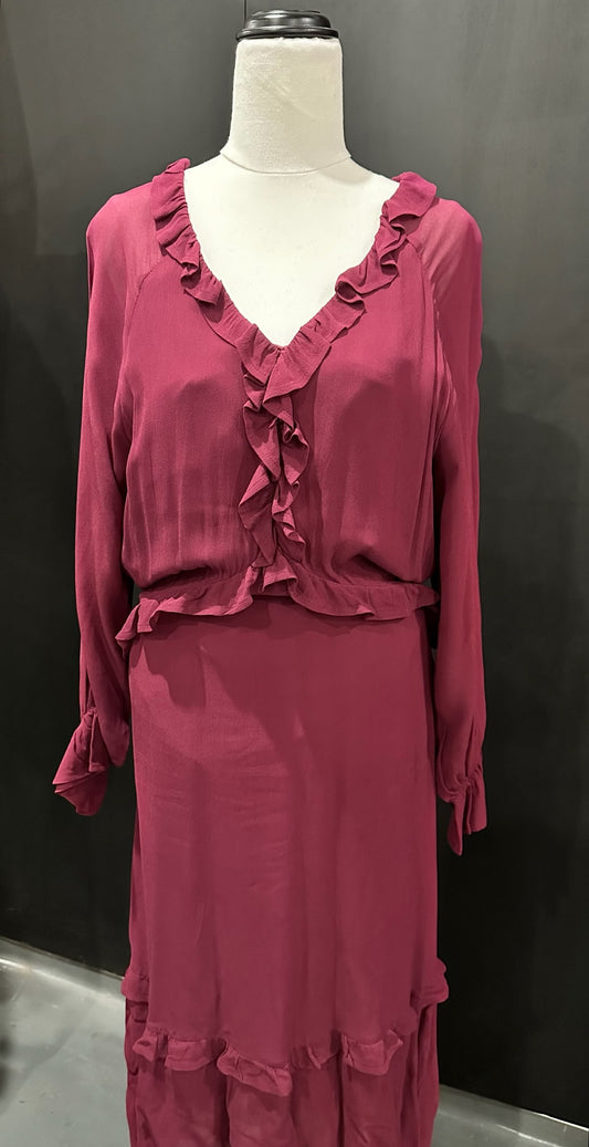 Wine Romance Ruffle Dress