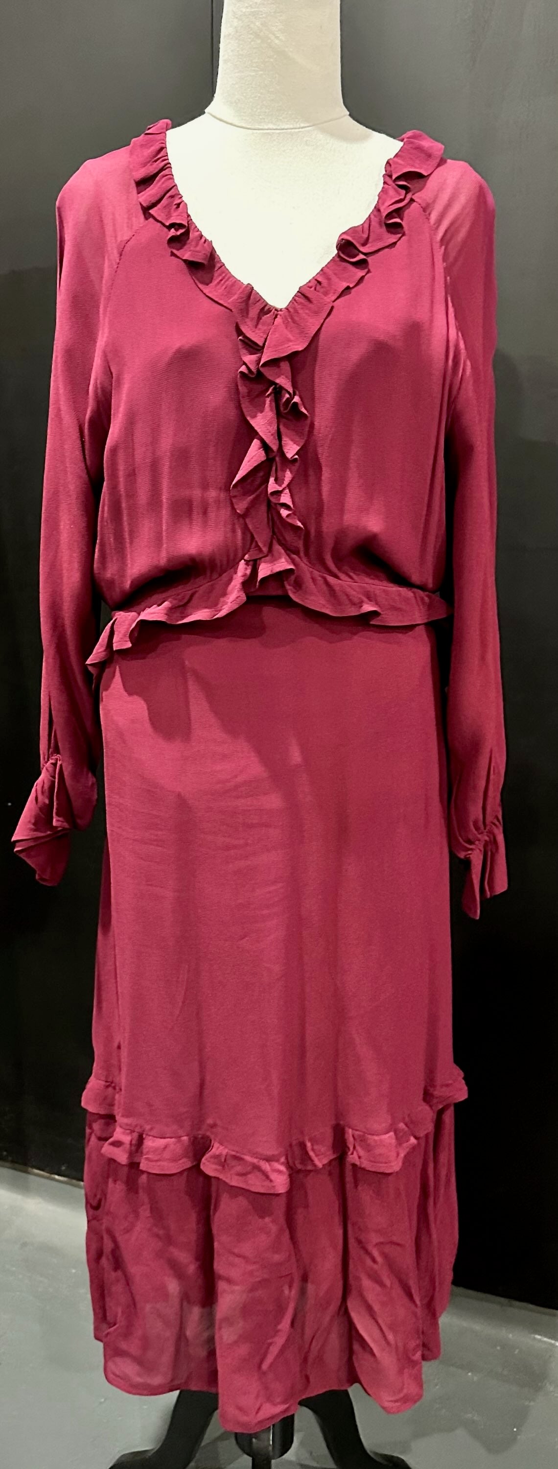 Wine Romance Ruffle Dress