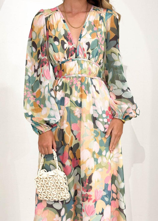Floral Fantasy Party Dress - Green